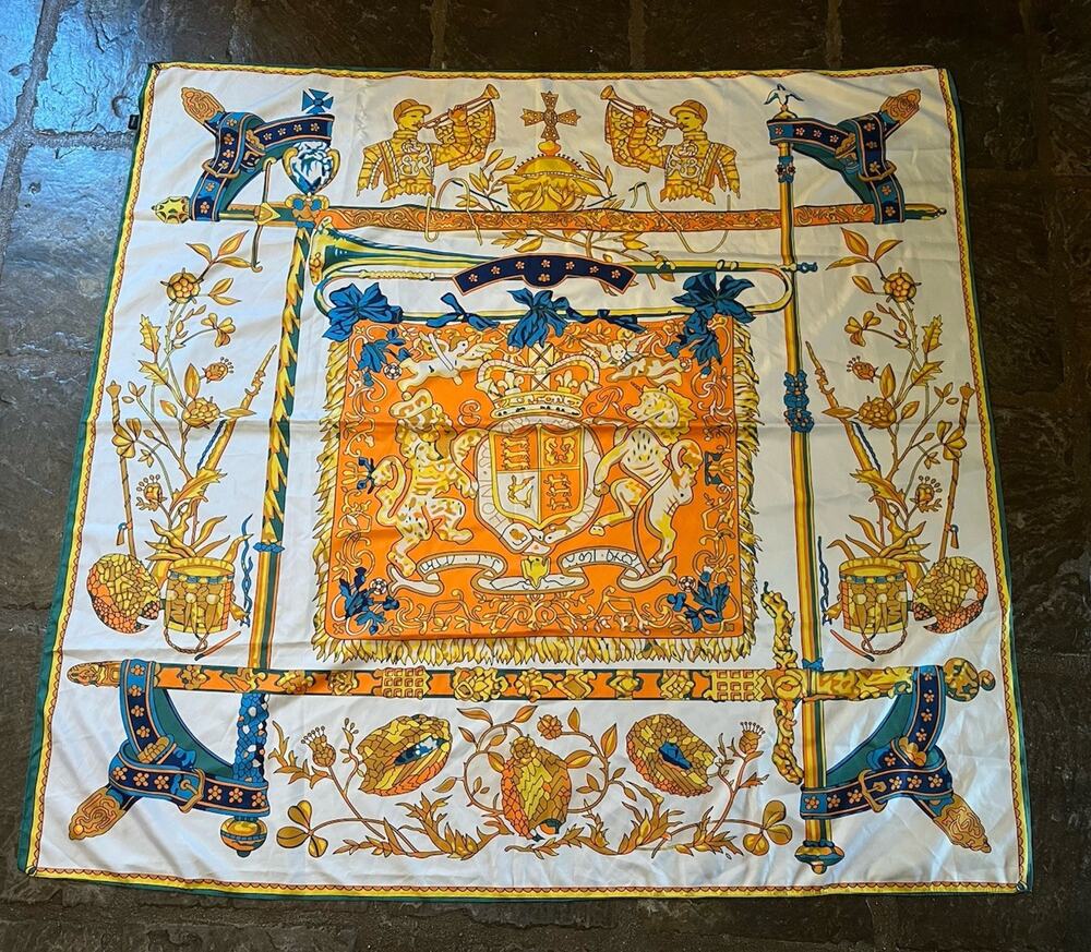 Silk Twill Equestrian Themed Scarf Shawl Wrap Neon Luxury 51” Square Horses XL